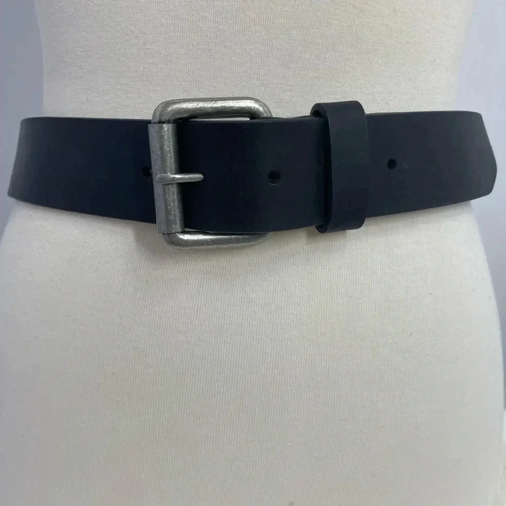 Timberland Black Genuine Leather Silver Tone Buckle Belt